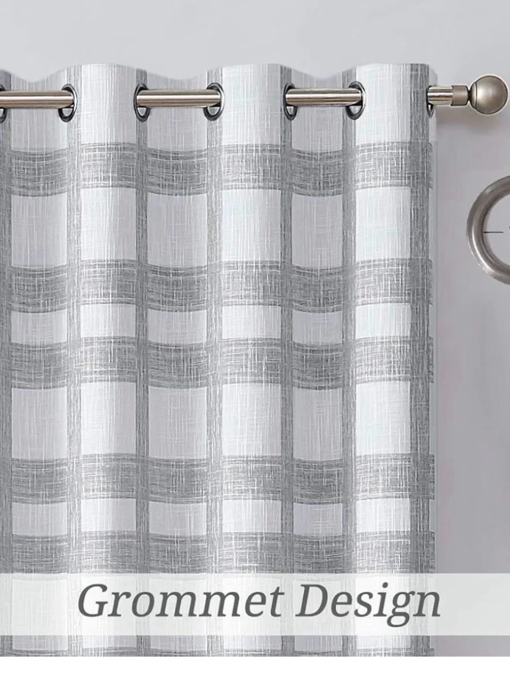White Light Grey Plaid Blackout Window Curtain Panel 50
